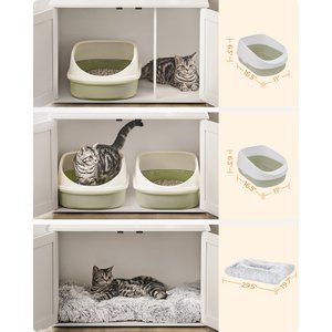 FEANDREA Furniture Style Barn Door End Table Cat Litter Box Enclosure, White, 31.5-in