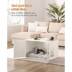 FEANDREA Furniture Style Barn Door End Table Cat Litter Box Enclosure, White, 31.5-in