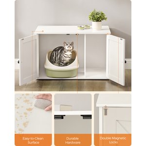 FEANDREA Furniture Style Barn Door End Table Cat Litter Box Enclosure, White, 31.5-in