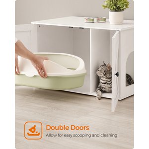 FEANDREA Furniture Style Barn Door End Table Cat Litter Box Enclosure, White, 31.5-in