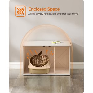 FEANDREA Furniture Style Barn Door End Table Cat Litter Box Enclosure, White, 31.5-in