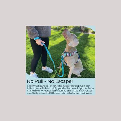 Show full view: FearLess Pet Heavy Duty Padded Adjustable No Pull No Escape Dog Harness, Teal Hawaiian, Medium slide 3 of 11