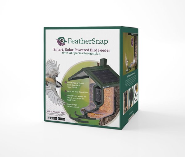 FeatherSnap Scout Wi-Fi Solar Powered Camera Smart Bird Feeder, Clear/Green, 2-L