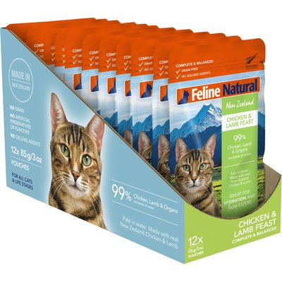 Feline Natural Feline Natural Chicken & Lamb Feast Grain-Free Wet Cat Food, 3-oz pouch, case of 12