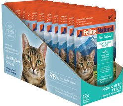 Feline Natural Hoki & Beef Feast Grain-Free Wet Cat Food, 3-oz pouch, case of 12