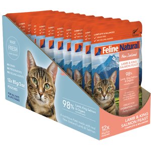 Feline Natural Lamb & King Salmon Grain-Free Wet Cat Food, 3-oz pouch, case of 12