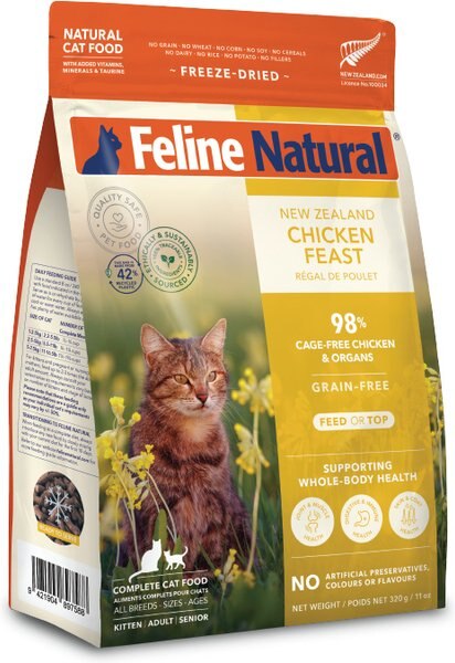 Feline Natural New Zealand Chicken Grain-Free Freeze-Dried Cat Food, 11-oz bag