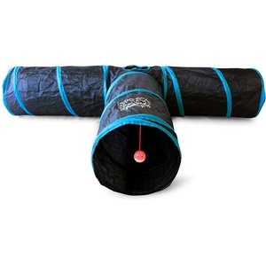 Feline Ruff 12" Premium 3-Way Collapsible Tunnel Cat Toy, Black & Blue