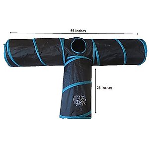 Feline Ruff 12" Premium 3-Way Collapsible Tunnel Cat Toy, Black & Blue