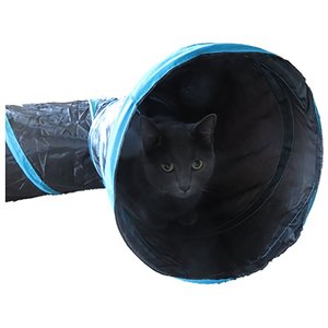 Feline Ruff 12" Premium 3-Way Collapsible Tunnel Cat Toy, Black & Blue