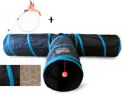Show full view: Feline Ruff 12" Premium 3-Way Collapsible Tunnel Cat Toy, Black & Blue slide 4 of 5