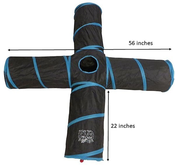 Feline Ruff 12" Premium 4-Way Collapsible Tunnel Cat Toy, Black & Blue