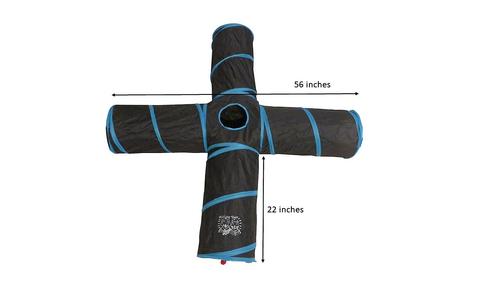 Show full view: Feline Ruff 12" Premium 4-Way Collapsible Tunnel Cat Toy, Black & Blue slide 3 of 6