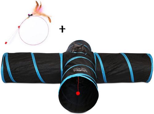 Show full view: Feline Ruff 12" Premium 4-Way Collapsible Tunnel Cat Toy, Black & Blue slide 5 of 6