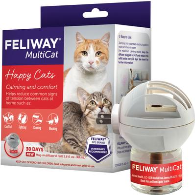 Show full view: Feliway MultiCat 30 Day Starter Kit Plug-In Diffuser & Refill, 48-mL & Feliway Travel Spray On The Go Management Behavior Modifier Spray, 60-mL bottle slide 2 of 10