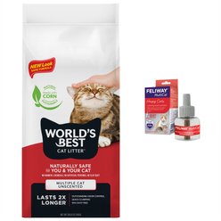 Feliway MultiCat Calming Diffuser Refill for Cats, 1 count + World's Best Multi-Cat Unscented Clumping Corn Litter