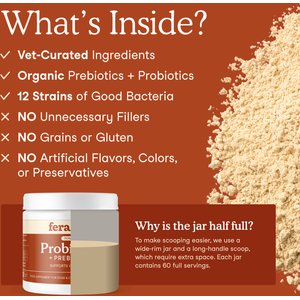 Fera Pets Probiotics with Organic Prebiotics Powder 12 Strain Digestive Health Supplement for Dogs & Cats, 2.56-oz jar