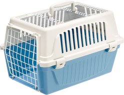Ferplast ATLAS Two Door Top Load Plastic Dog & Cat Carrier, Light Blue, 19-in