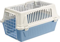 Ferplast ATLAS Two Door Top Load Plastic Dog & Cat Carrier, Light Blue, 22-in