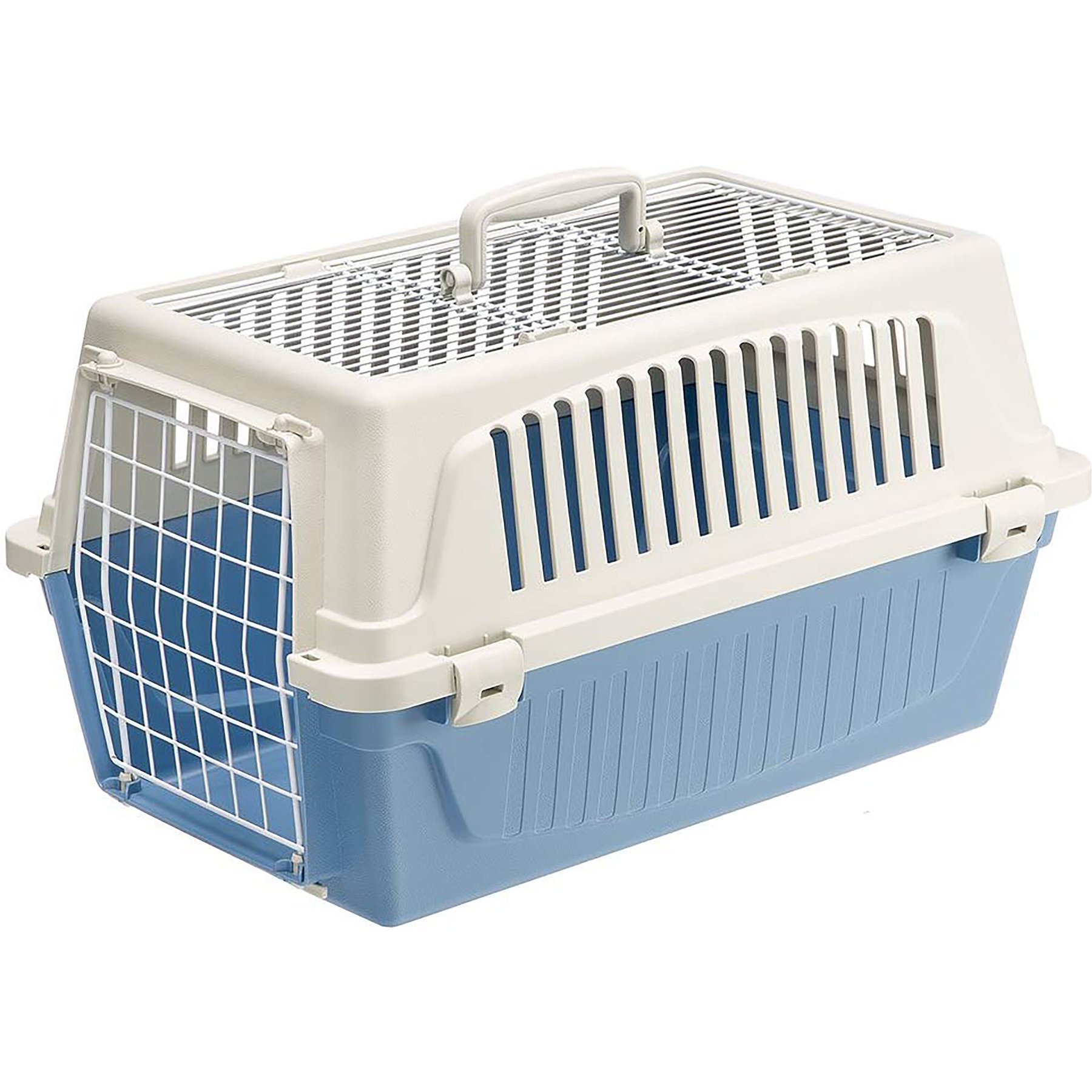 Ferplast ATLAS Two Door Top Load Plastic Dog & Cat Carrier, Light Blue, 22-in