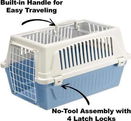 Show full view: Ferplast ATLAS Two Door Top Load Plastic Dog & Cat Carrier, Light Blue, 22-in slide 3 of 6