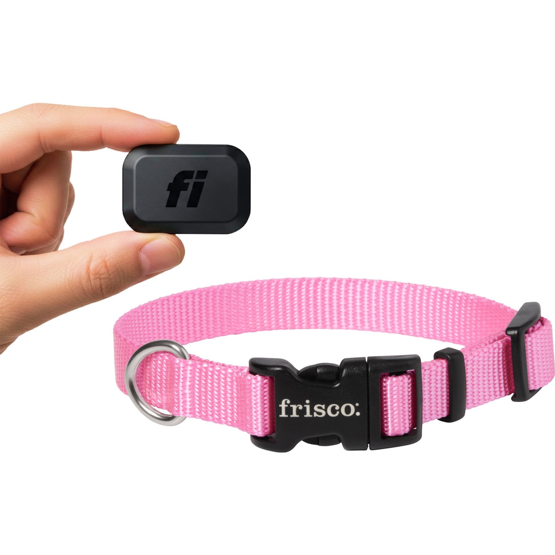 Fi Mini GPS & Health Tracker + Frisco Nylon Collar Bundle, Pink, L