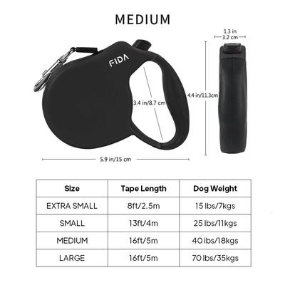 Show full view: FIDA FD92N Retractable Dog Leash, Black, Medium: 16-ft long slide 4 of 4