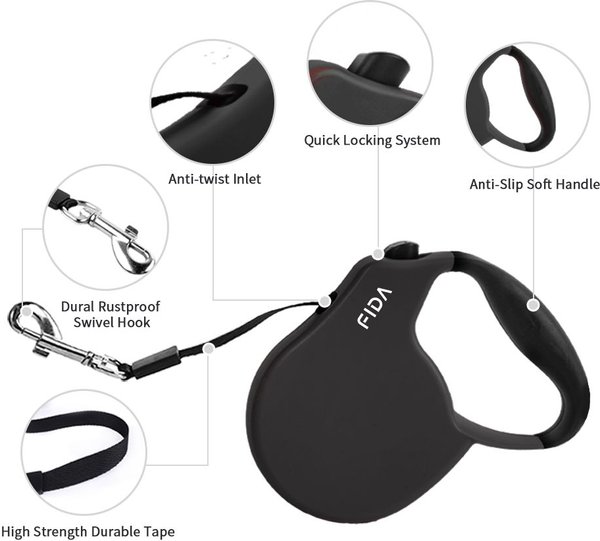 Show full view: FIDA FD92N Retractable Dog Leash, Black, Small: 13-ft long slide 2 of 4