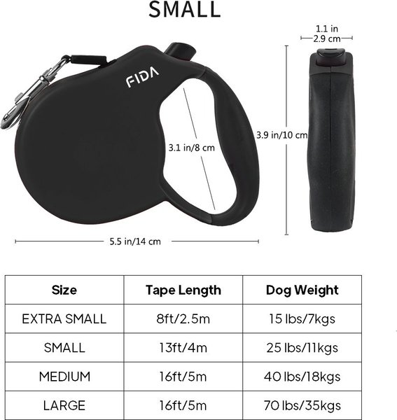 Show full view: FIDA FD92N Retractable Dog Leash, Black, Small: 13-ft long slide 4 of 4