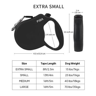 Show full view: FIDA FD92N Retractable Dog Leash, Black, X-Small: 8-ft long slide 4 of 4