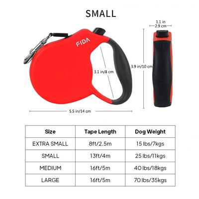 Show full view: FIDA FD92N Retractable Dog Leash, Red, Small: 13-ft long slide 4 of 4