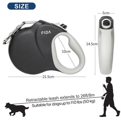 Show full view: FIDA FD9313A-8M Retractable Dog Leash, Large: 26-ft long, Black slide 6 of 7