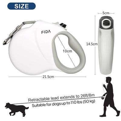 Show full view: FIDA FD9313A-8M Retractable Dog Leash, Large: 26-ft long, White slide 5 of 7