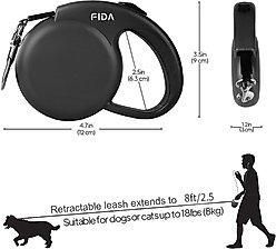 FIDA FD94 Mini-25 Mini Retractable Dog Leash, X-Small: 8-ft long, 1/4-in wide, Black slide 2 of 5