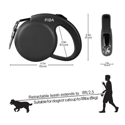 Show full view: FIDA FD94 Mini-25 Mini Retractable Dog Leash, X-Small: 8-ft long, 1/4-in wide, Black slide 2 of 5
