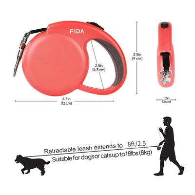 Show full view: FIDA FD94 Mini-25 Mini Retractable Dog Leash, X-Small: 8-ft long, 1/4-in wide, Red slide 2 of 5