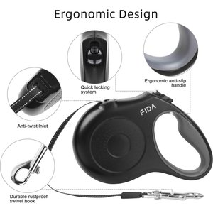 FIDA JFA Retractable Dog Leash, Black, Large: 16-ft long