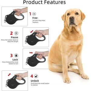 FIDA JFA Retractable Dog Leash, Black, Large: 16-ft long