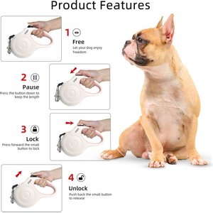 FIDA JFA Retractable Dog Leash, White, Small: 16-ft long