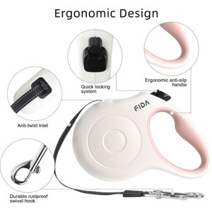 FIDA JFA Retractable Dog Leash, White, Small: 16-ft long