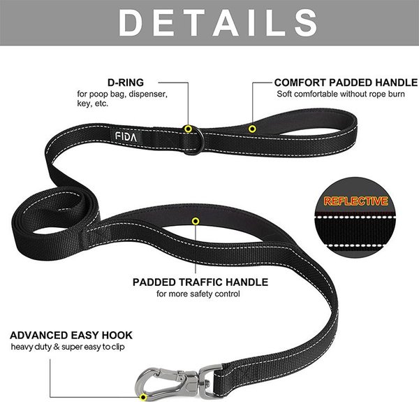Show full view: FIDA Leash with Integrated Traffic Handles Dog Leash, 5-ft long, 1-in wide, Black slide 2 of 8