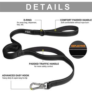 FIDA Leash with Integrated Traffic Handles Dog Leash, 5-ft long, 1-in wide, Black