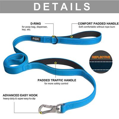 Show full view: FIDA Leash with Integrated Traffic Handles Dog Leash, 5-ft long, 1-in wide, Blue slide 2 of 7