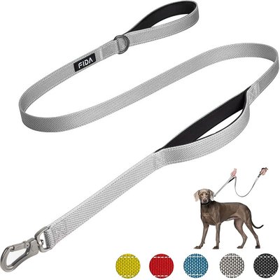 FIDA FIDA Leash with Integrated Traffic Handles Dog Leash, 5-ft long, 1-in wide, Grey
