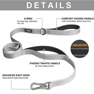Show full view: FIDA Leash with Integrated Traffic Handles Dog Leash, 5-ft long, 1-in wide, Grey slide 3 of 8