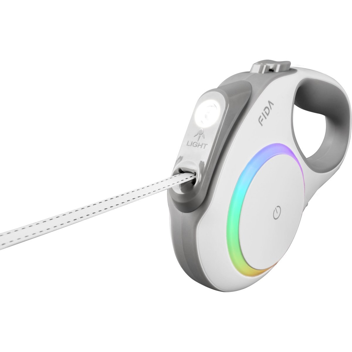 FIDA LED Lighted Retractable Dog Leash, 16-ft long, 7/16-in wide, White, Large/X-Large