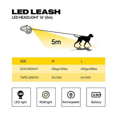 Show full view: FIDA LED Lighted Retractable Dog Leash, 16-ft long, 7/16-in wide, White, Large/X-Large slide 5 of 6