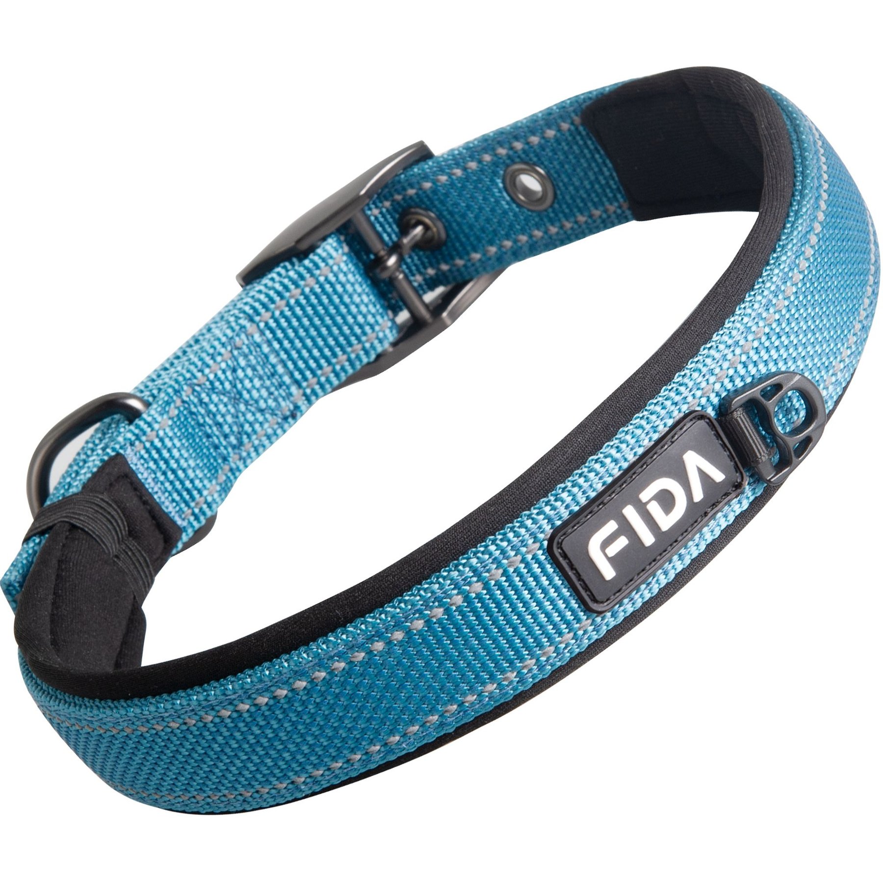 FIDA Neoprene Lined Dog Collar, Blue, Medium: 14.5 to 19-in neck, 1-in wide