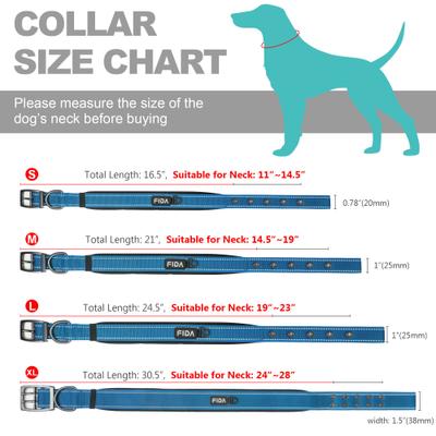 Show full view: FIDA Neoprene Lined Dog Collar, Blue, Medium: 14.5 to 19-in neck, 1-in wide slide 6 of 7
