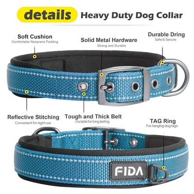 Show full view: FIDA Neoprene Lined Dog Collar, Blue, Medium: 14.5 to 19-in neck, 1-in wide slide 3 of 7